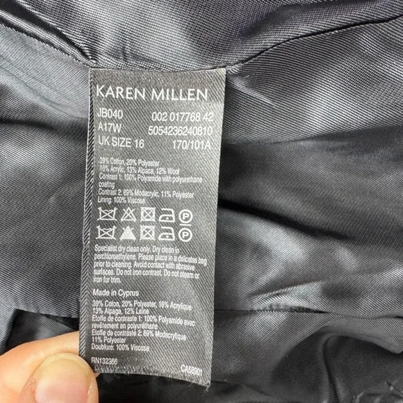 Karen Millen Leopard Print Faux Fur Collar Moto Jacket Women Black White Size 10